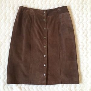 Vintage Brown Suede Button Down Midi Skirt